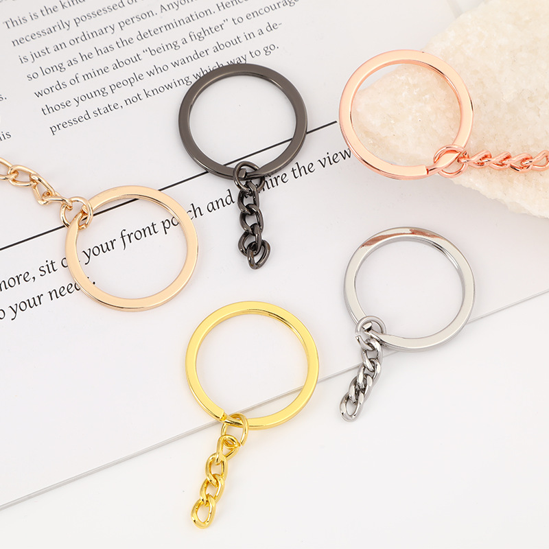 Flat Split Ring Keychain with 4-Link Curb Chain