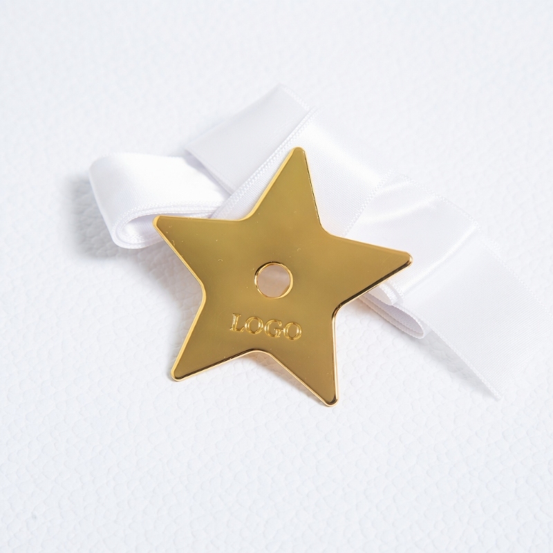 Polished Gold Star Hang Tag with Satin Ribbon
