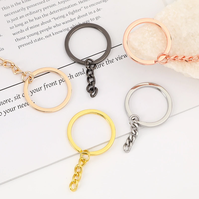 Flat Split Ring Keychain with 4-Link Curb Chain