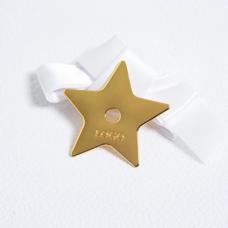 Polished Gold Star Hang Tag with Satin Ribbon